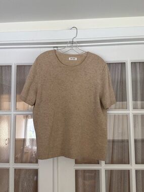 Soft Goat Beige Short Sleeve 100% Cashmere Sweater Tee